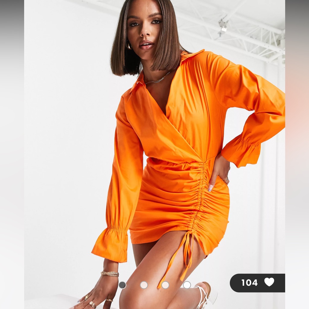 I Saw It First Ruched Side Shirt Dress In Orange